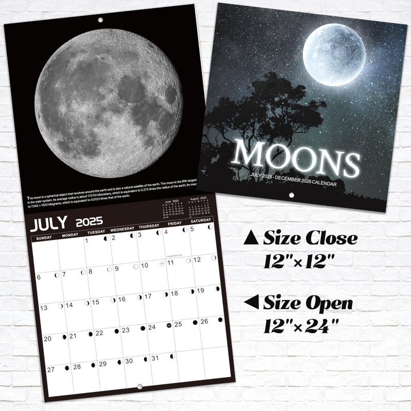MaaIbok 2025-2026 Wall Calendar - Calendar 2025-2026, July 2025 - December 2026, 12''    24''(Open), 2025-2026 Calendar with Moon Phases, Hanging Holes, Large Blocks, Perfect for Organizing & Planning - Image 4